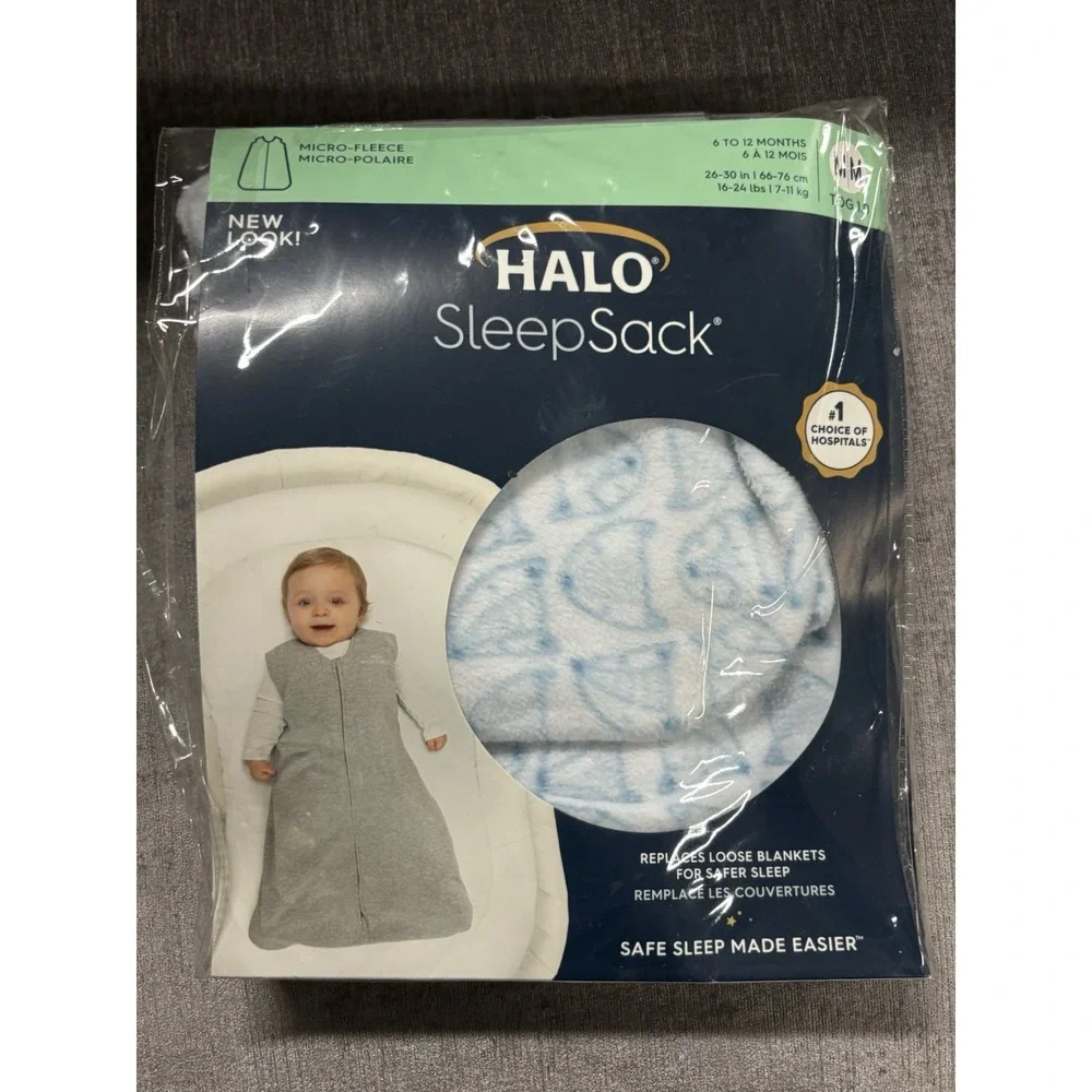 HALO SleepSack Wearable Blanket Blue White Fox Micro-Fleece 6-12M Medium 2867